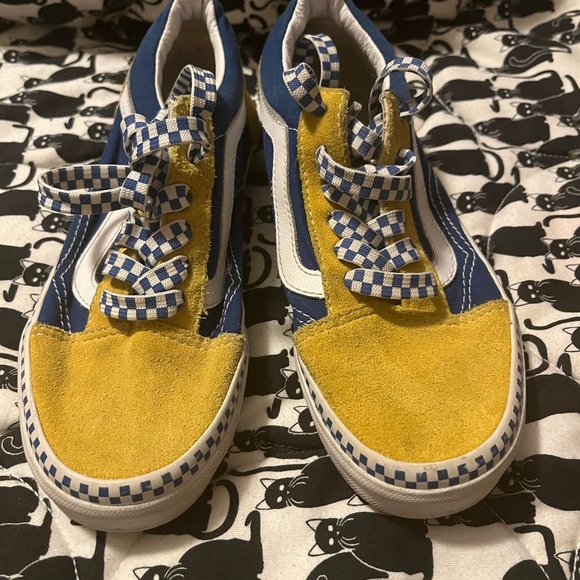 Vans Kids Size 3 Yellow and Blue Old School checkered laces shoes Sneakers - Picture 2 of 6
